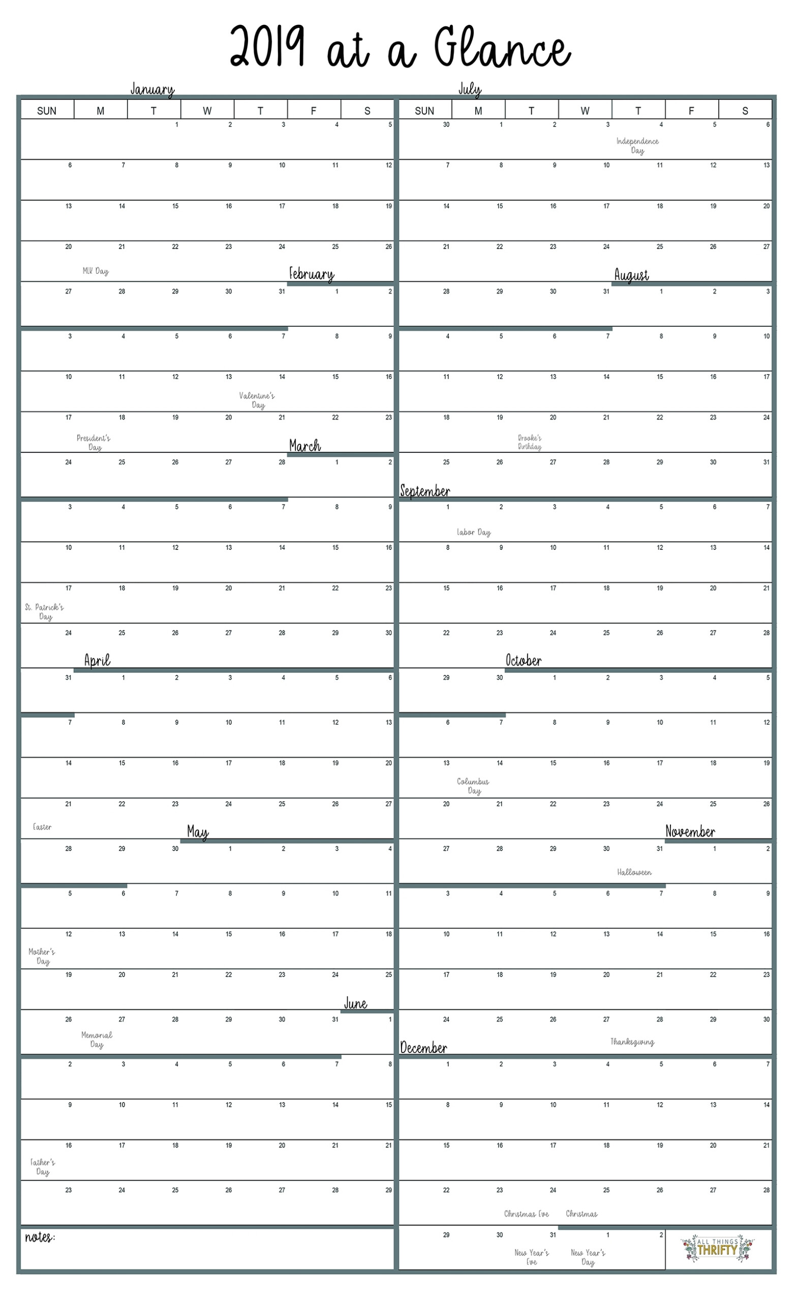 1 Year Calendar At A Glance Month Calendar Printable