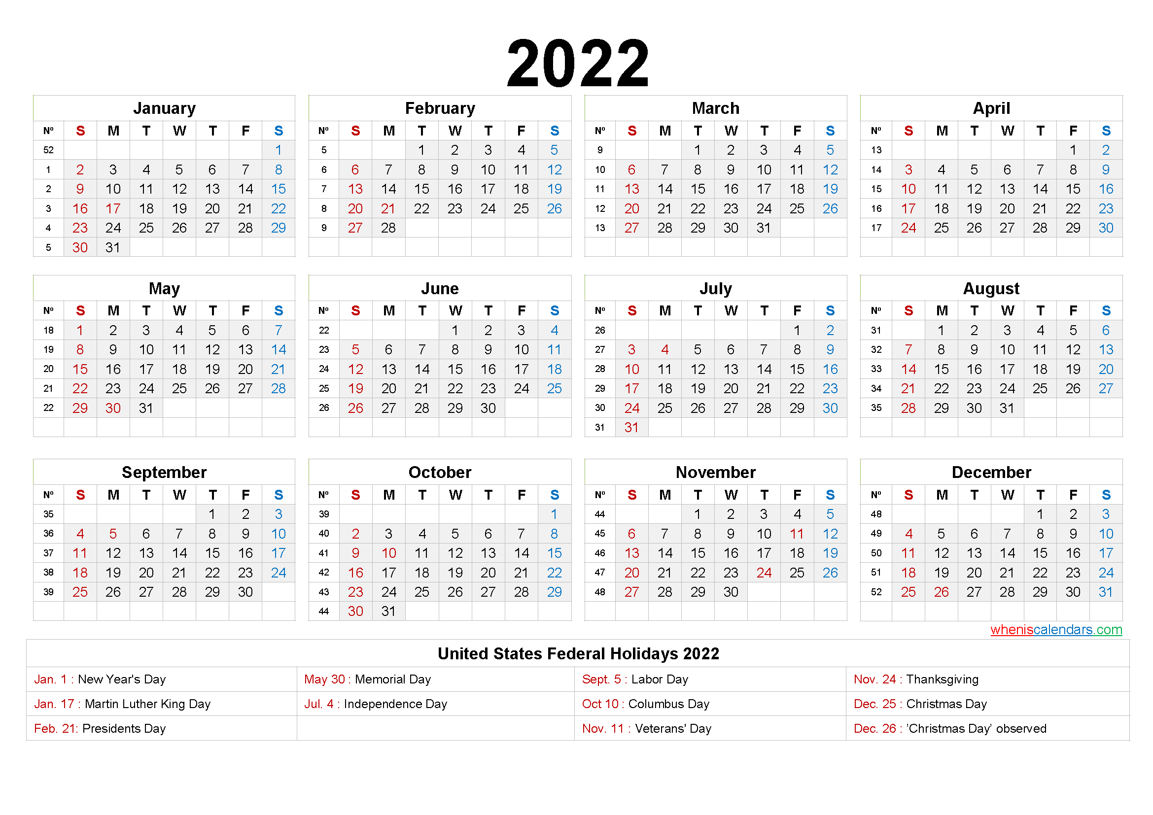 20 Yearly Calendar 2022 Free Download Printable Calendar Templates