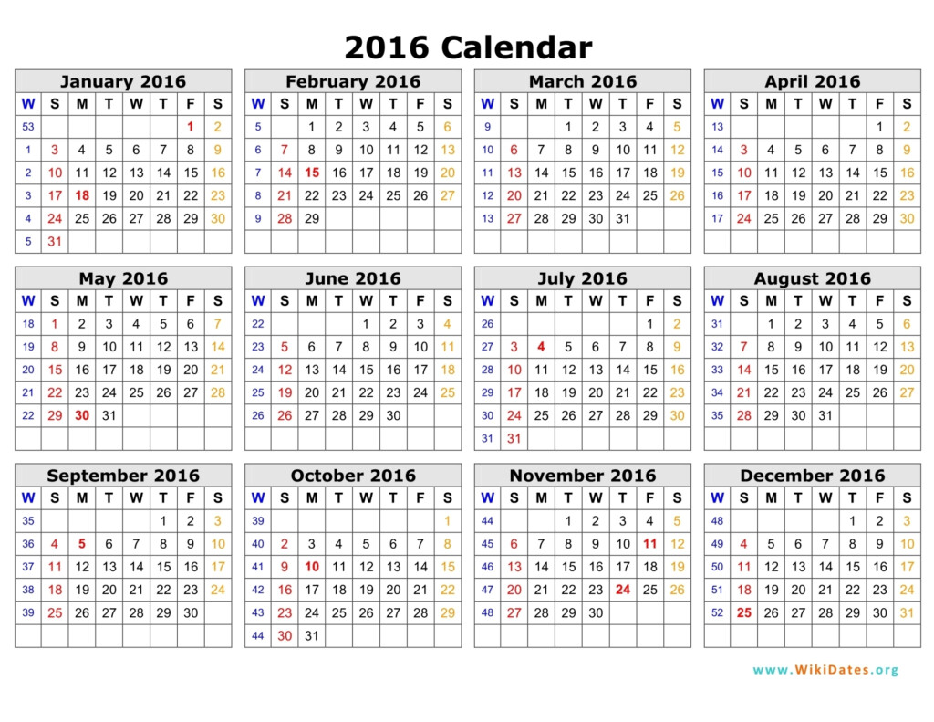 2016 Calendar WikiDates