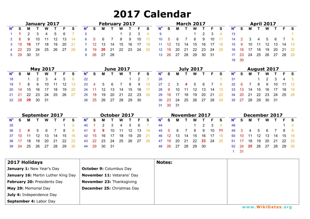 2017 Calendar WikiDates