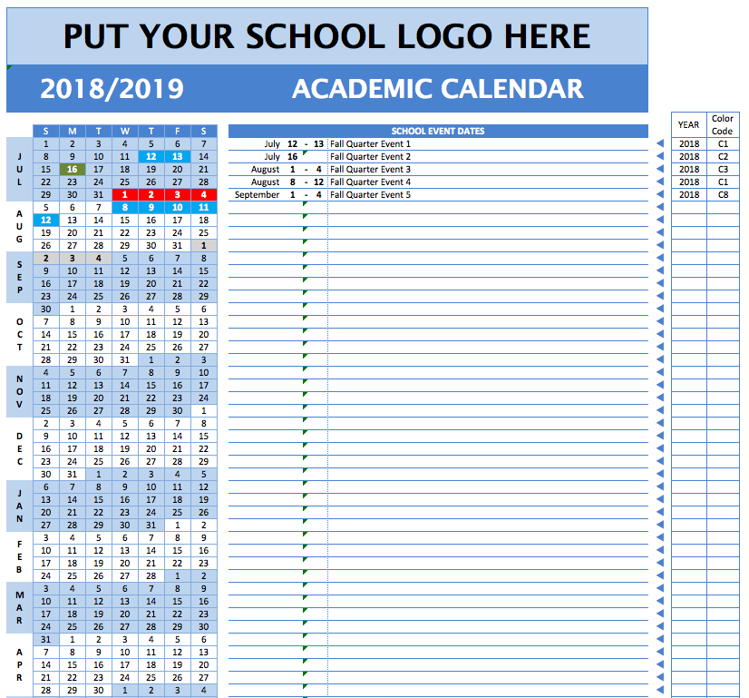 2019 Academic Calendar Templates ExcelTemplate