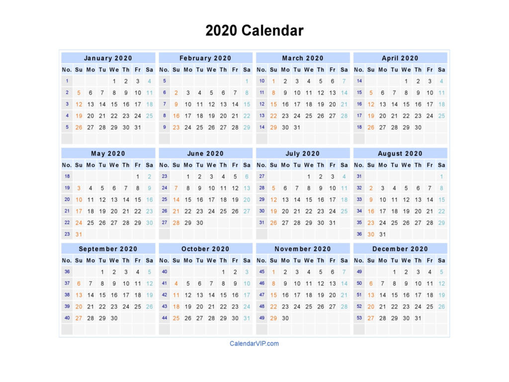 2020 Calendar Blank Printable Calendar Template In PDF Word Excel