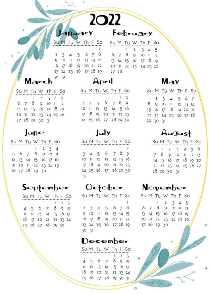 Yearly Calendar 5779 Free Printable
