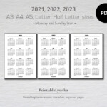2021 2022 2023 Yearly Calendar Printable Pdf A3 A4 A5 Etsy