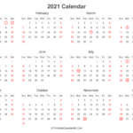 2021 Calendar With UK Bank Holidays Highlighted Landscape Layout