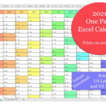 2021 One Page Excel Calendar Etsy