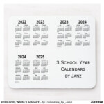 2022 2025 White 3 School Year Calendars By Janz Mouse Pad Zazzle