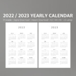 2022 23 Calendar Printable Yearly Calendar Modern Calendar Etsy Canada