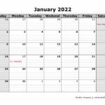 2022 Monthly Template CalendarHolidays