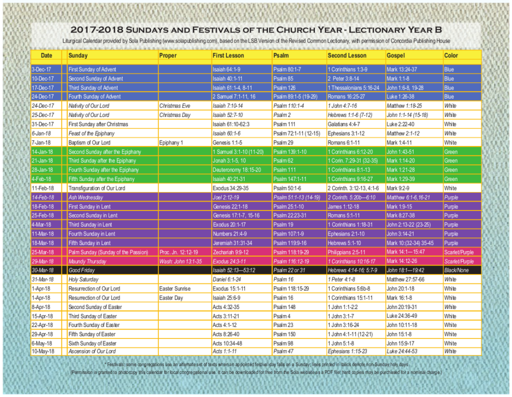 2022 Revised Common Lectionary Calendar Calendar Printable 2022