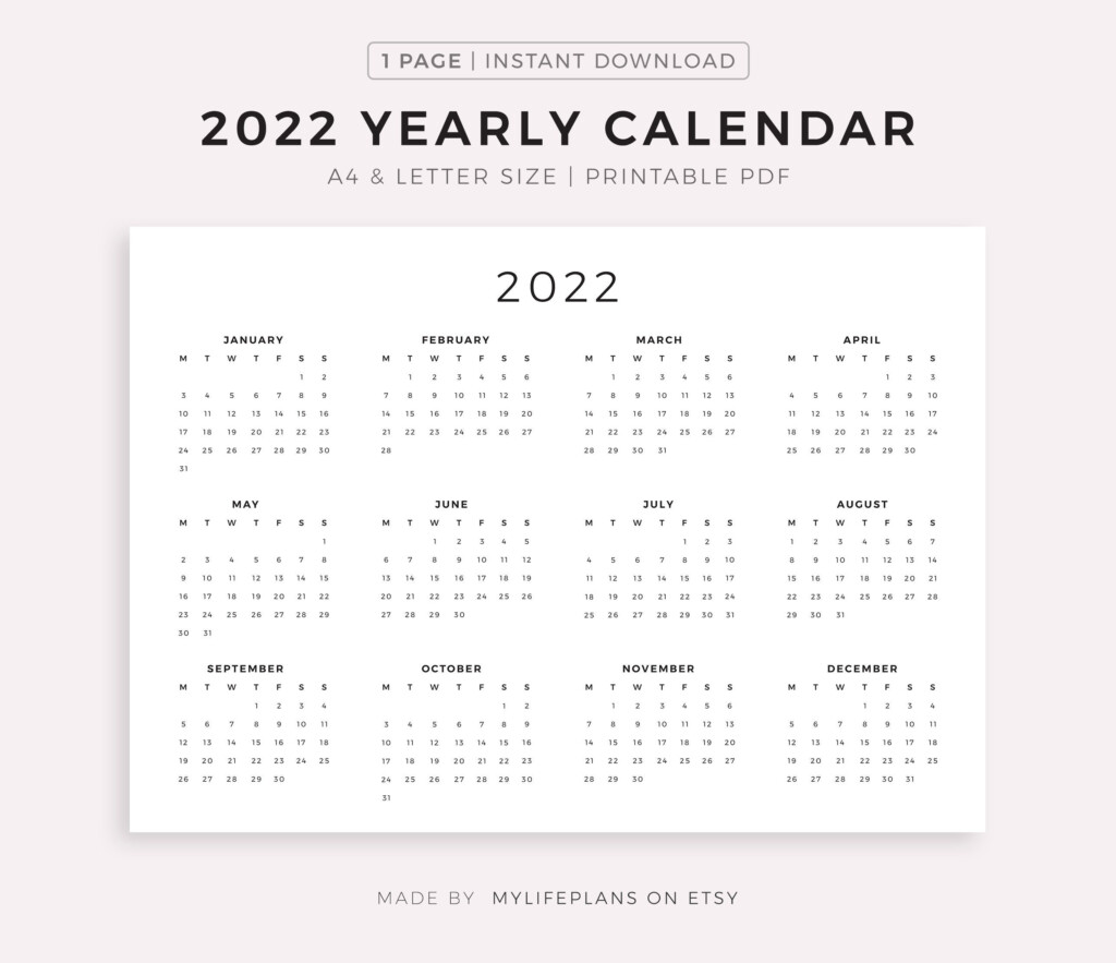 2022 Year Calendar Printable Landscape Minimalist Calendar Etsy