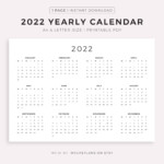 2022 Year Calendar Printable Landscape Minimalist Calendar Etsy