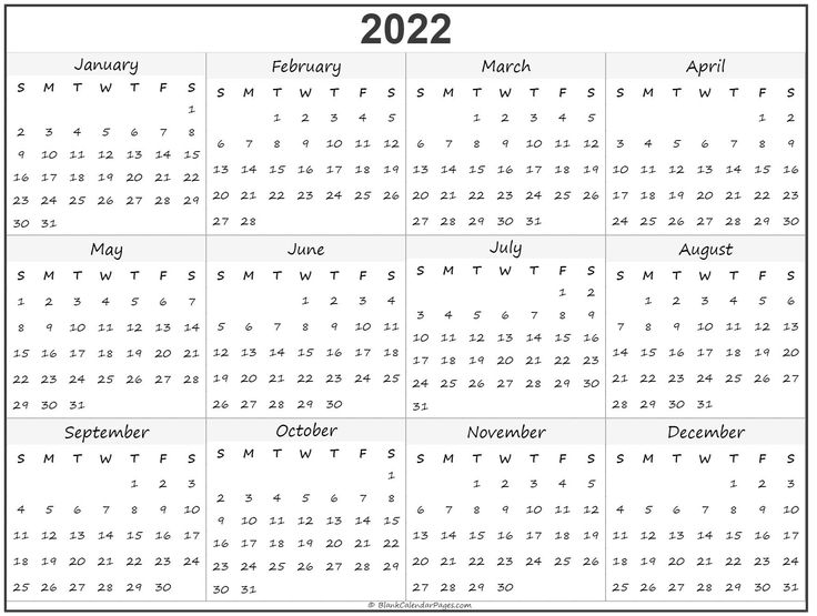2022 Year Calendar Yearly Printable Dowload Printable Calendar 
