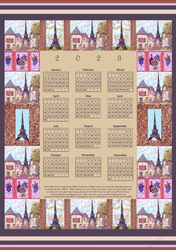 2023 Calendar Paris Eiffel Tower Inspired Pointillism Landscape 