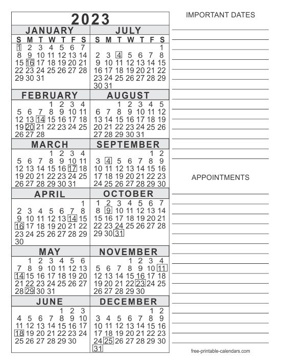 2023 Calendar Template 5 Calendar Printables Printable Calendar 2016 