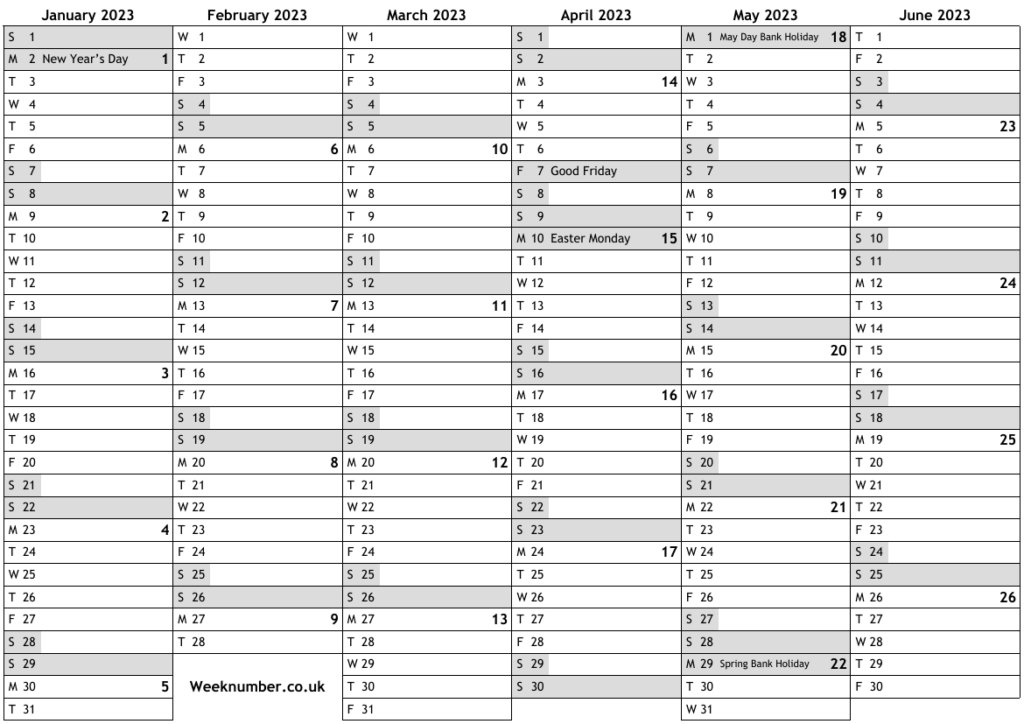 2023 Calendar With Week Numbers And Holidays For England Official 