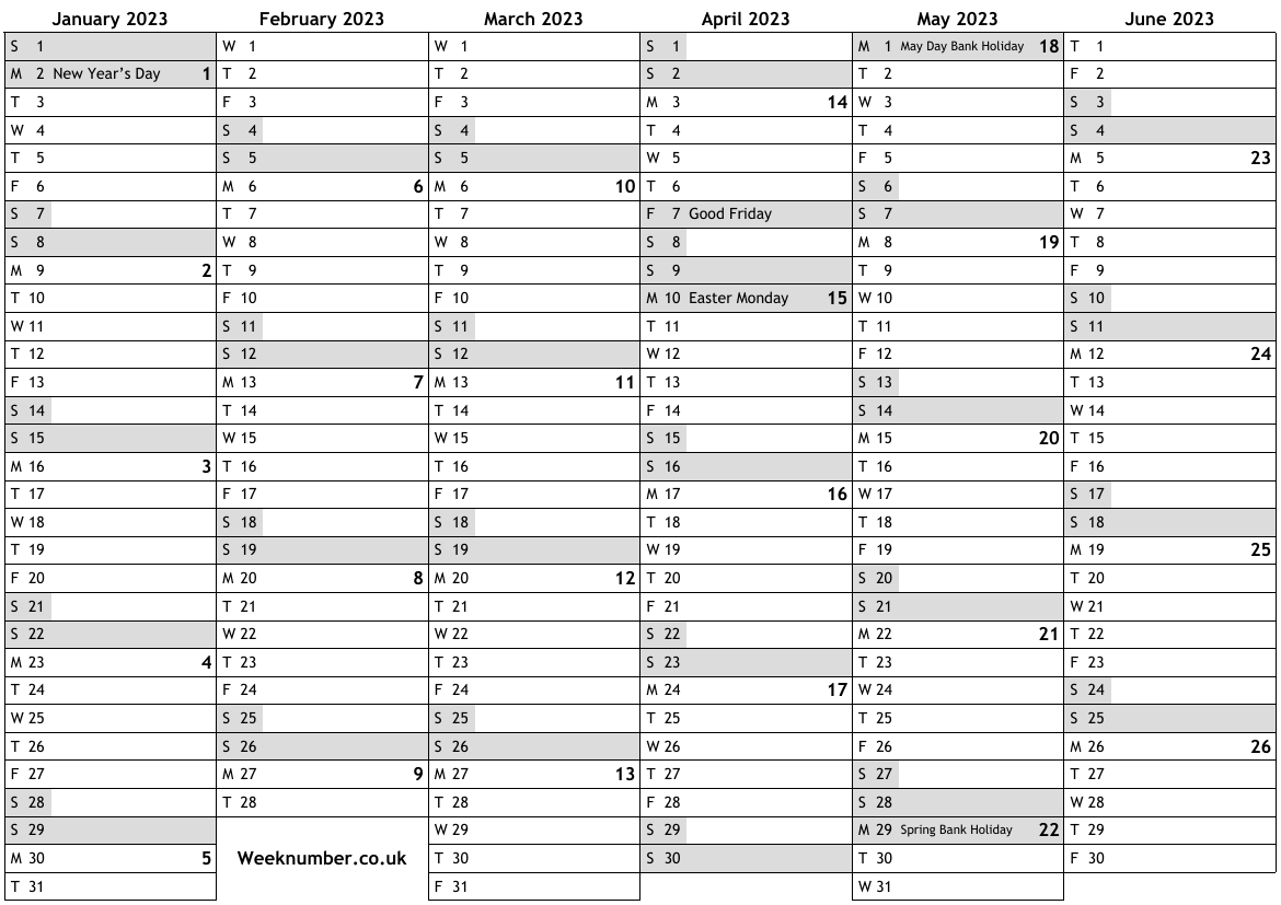 2023 Calendar With Week Numbers And Holidays For England Official