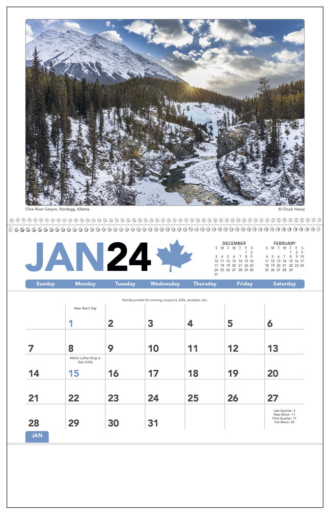 2023 Canadian Scenic Pocket Calendar 8 X 13 Imprinted Spiral Bound