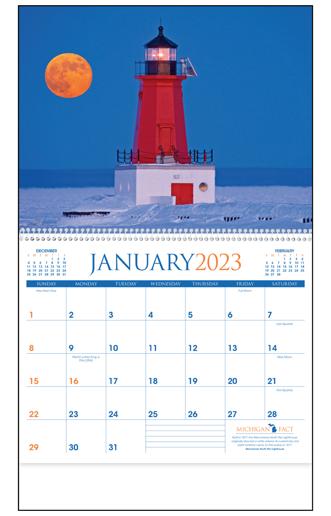2023 Michigan Calendar 11 X 19 Imprinted Spiral Bound Drop Ad