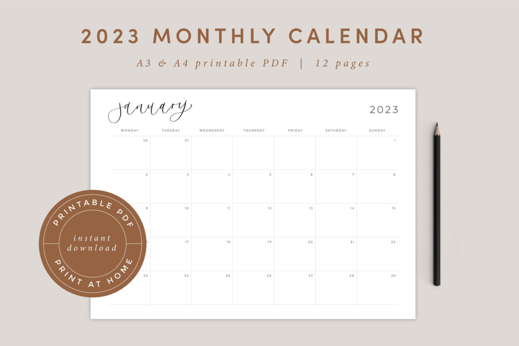 2023 Monthly Calendar Landscape A3 A4 Printable Calendar Etsy
