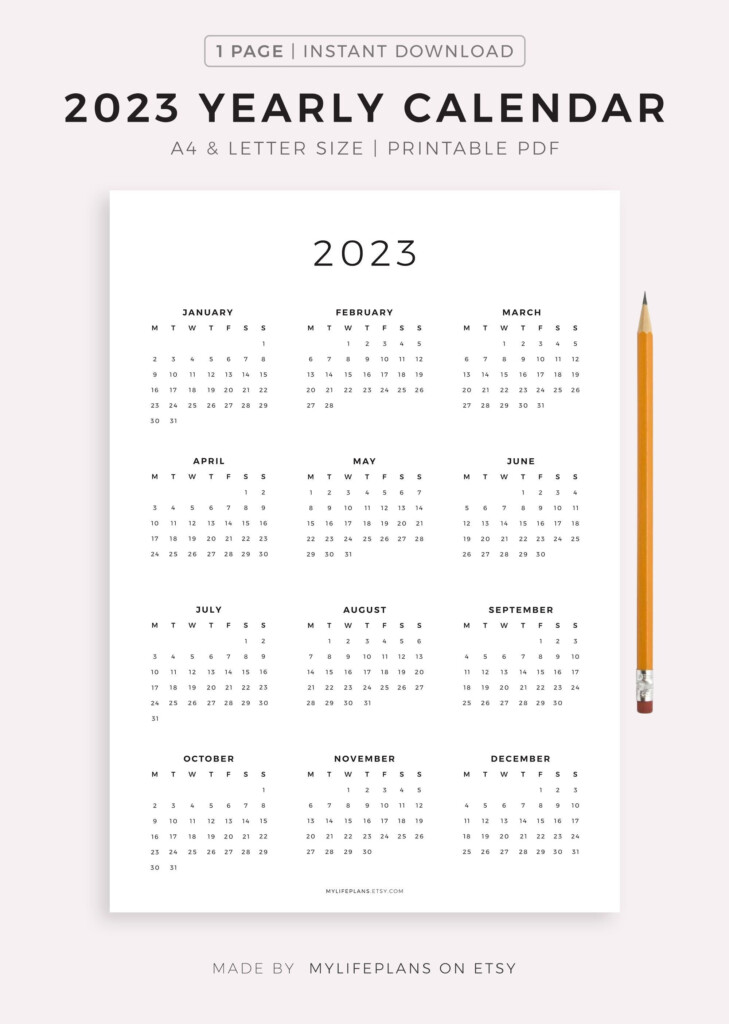 2023 Year Calendar Printable Yearly Wall Calendar Desk Etsy Australia