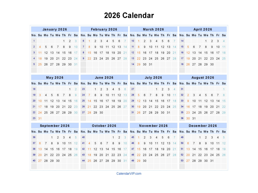 2026 Calendar Blank Printable Calendar Template In PDF Word Excel
