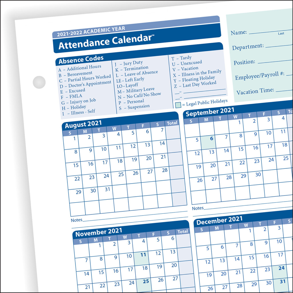 Academic Year Attendance Calendar Yearly Calendar HRdirect
