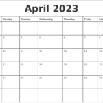 April 2023 Printable Monthly Calendar