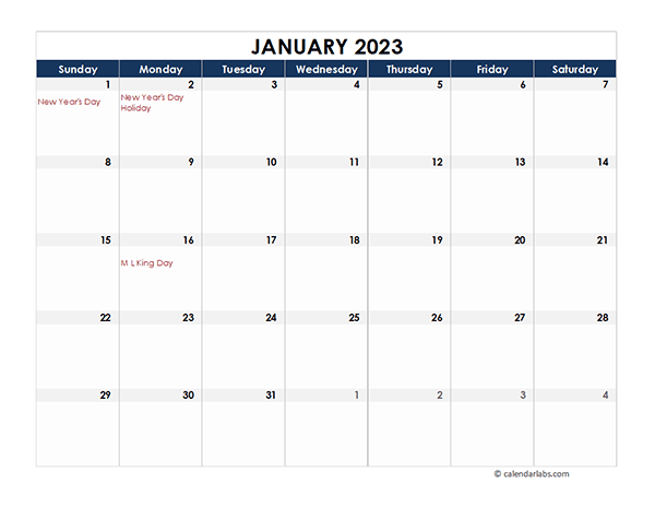 Year Calendar Divided Into Weeks 2023 Printable - Yearlycalendars.net