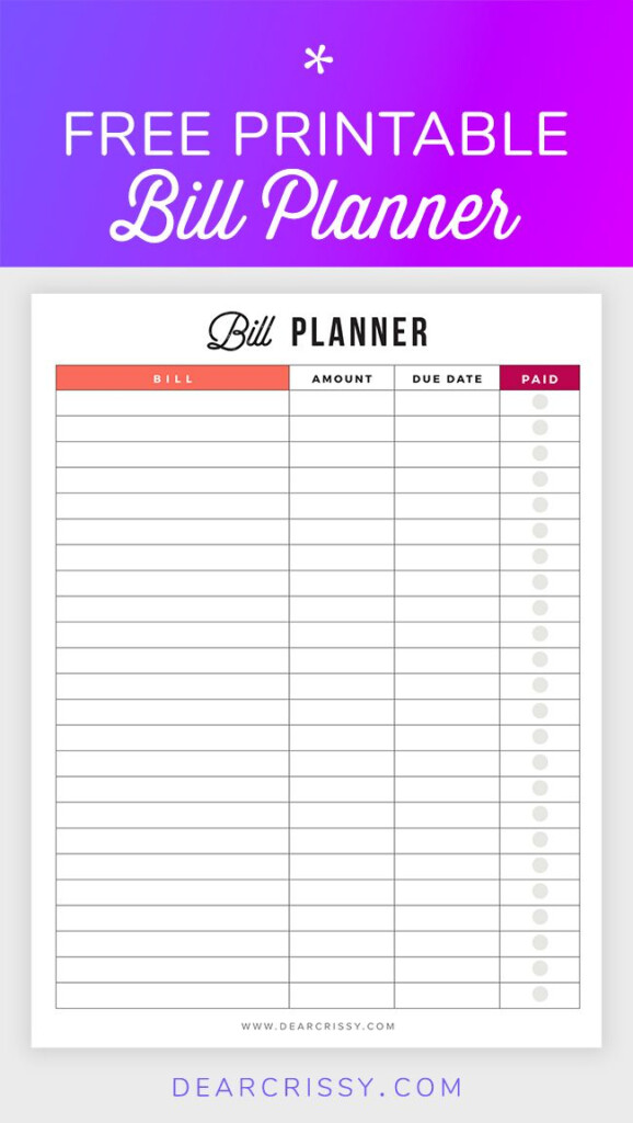 Bill Planner Printable Pay Down Your Bills This Year Budget 