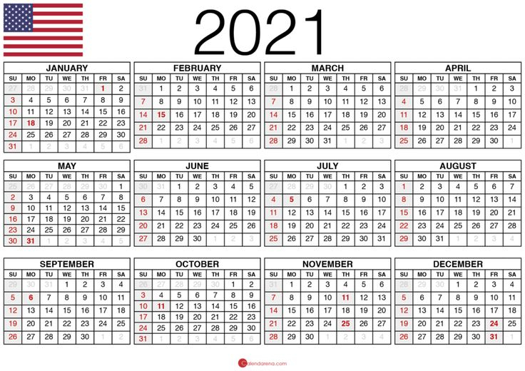 Blank Calendar 2021 Usa Yearly Calendar Template Free Printable