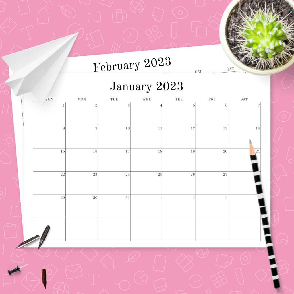 Blank Monthly Calendar Template Printable PDF
