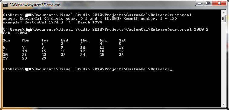 C NET Command Line Calendar CodeProject