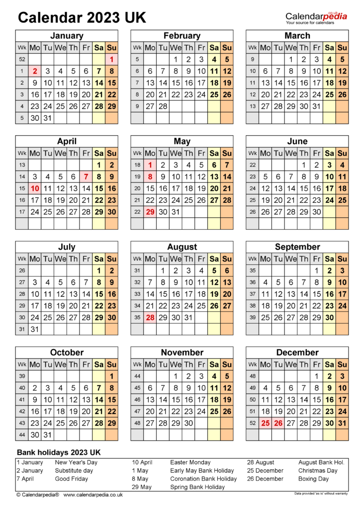 Calendar 2023 UK Free Printable PDF Templates
