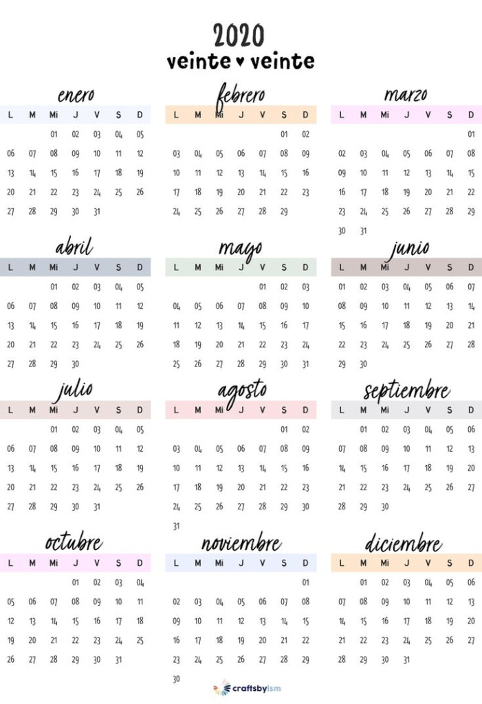 Calendario Anual 2020 Plantilla De Calendario Para Imprimir 
