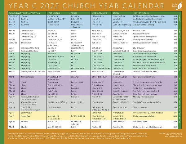 Church Year Calendar Year C 2022 Downloadable Augsburg Fortress
