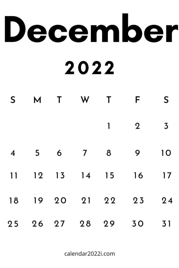 December 2022 Monthly Calendar Printable Free Download In 2021 