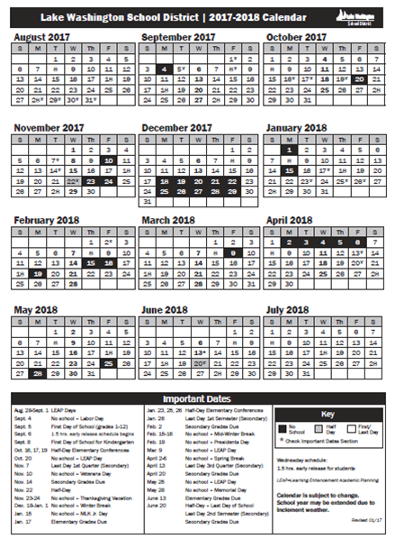 District Calendar Muir Elementary School