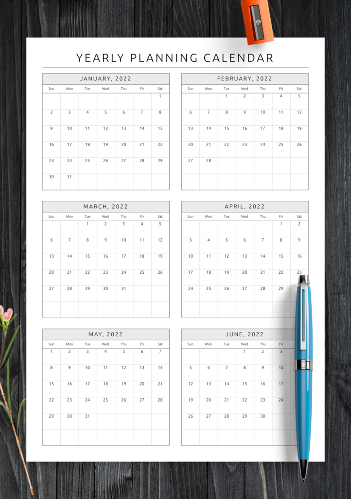 Download Printable Yearly Planning Calendar Template PDF