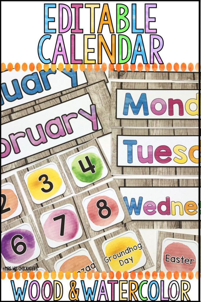 Editable Calendar Pieces Days Of Week Months Wood Watercolor Decor 