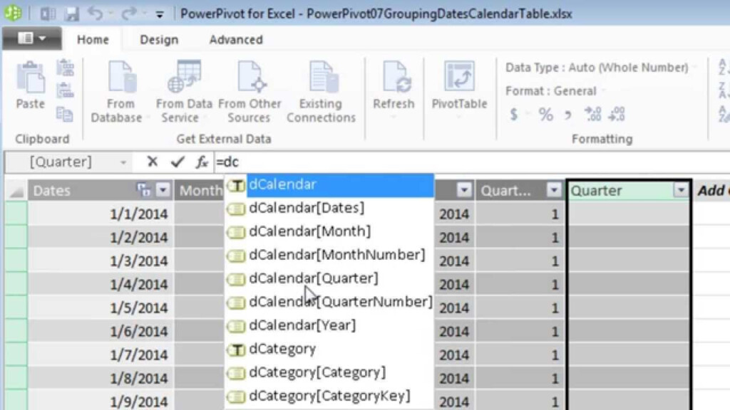 Excel 2013 PowerPivot Basics 7 Calendar Table Calculated Columns 