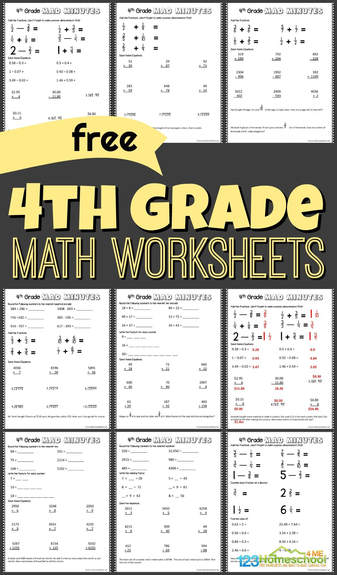 FREE 4th Grade Math Worksheets 123 Homeschool 4 Me - YearlyCalendars.net