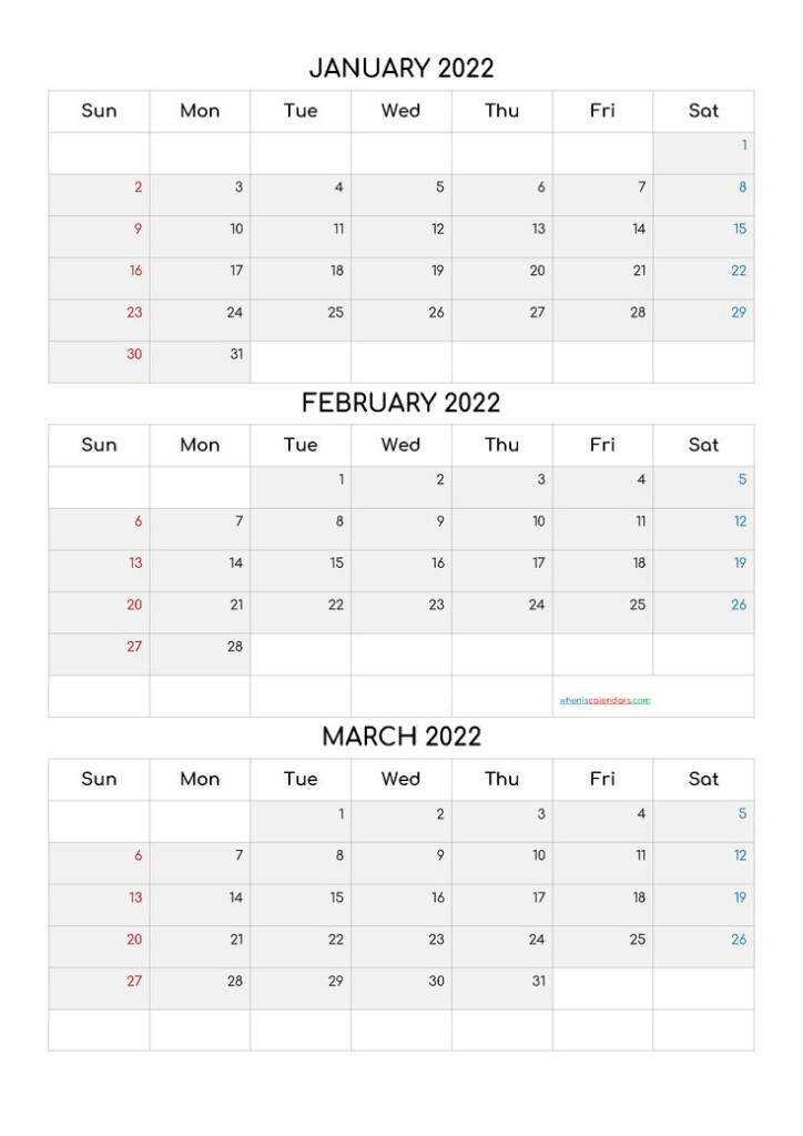 Free January February March 2022 Calendar Q1 Q2 Q3 Q4 Calendar 