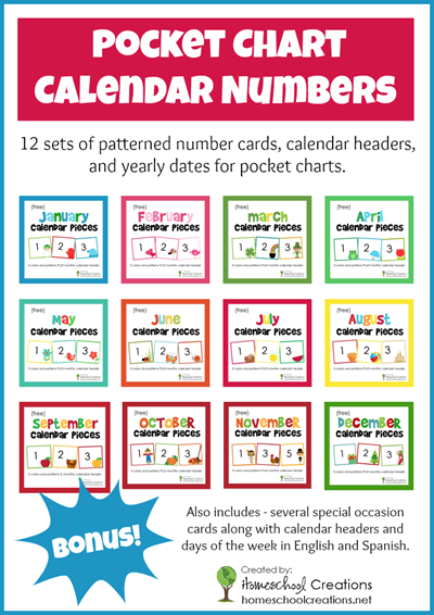 Free Pocket Chart Calendar Card Set For The Entire Year Free 