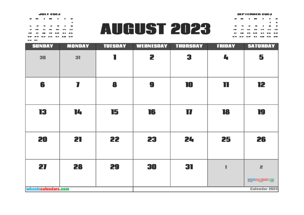 Free Printable August 2023 Calendar 12 Templates