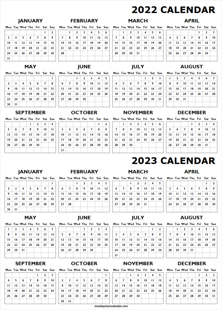 Printable Two Year Calendar 2023 2023 - YearlyCalendars.net