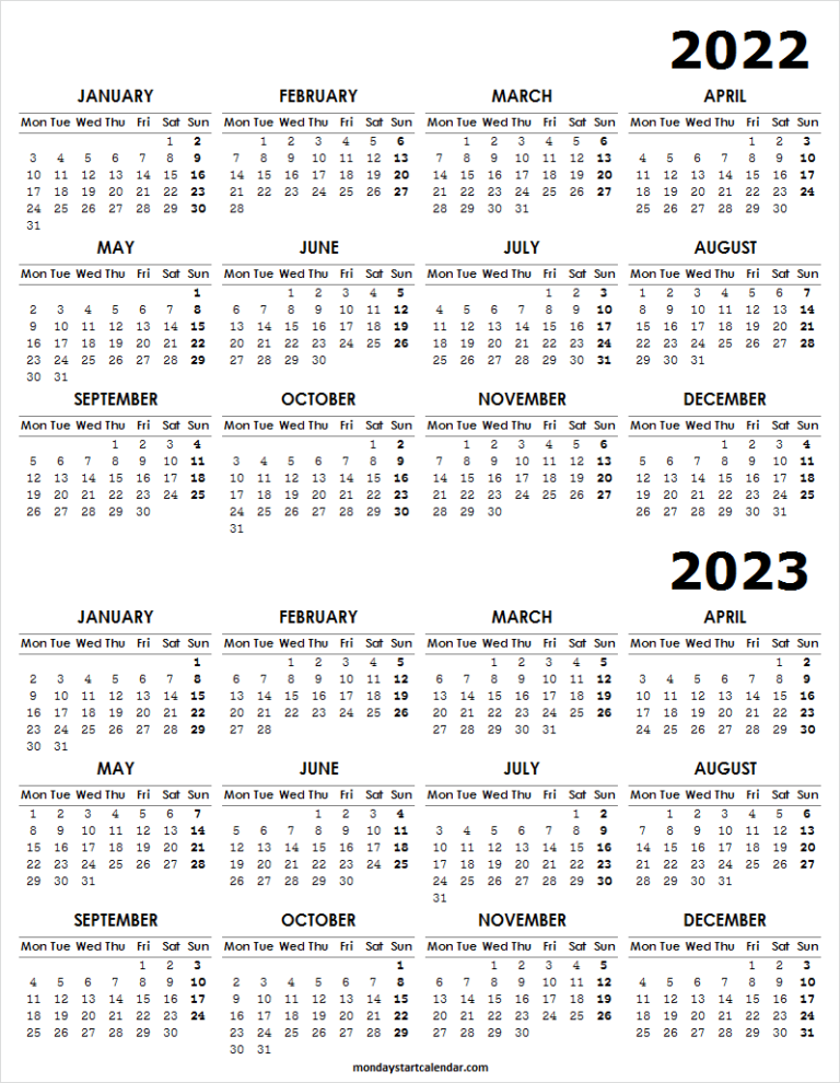 2023 Two Page Sunday Start Full Year Calendar Free Printable 