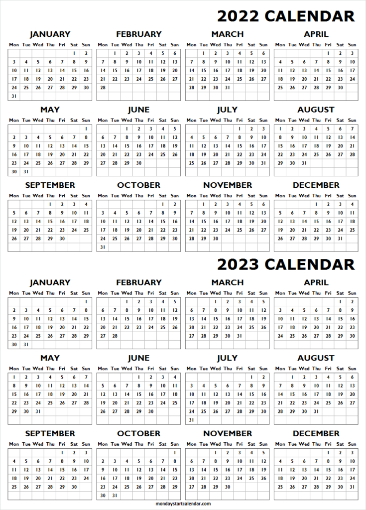 Free Printable Calendar 2022 And 2023 January 2022 To December 2023