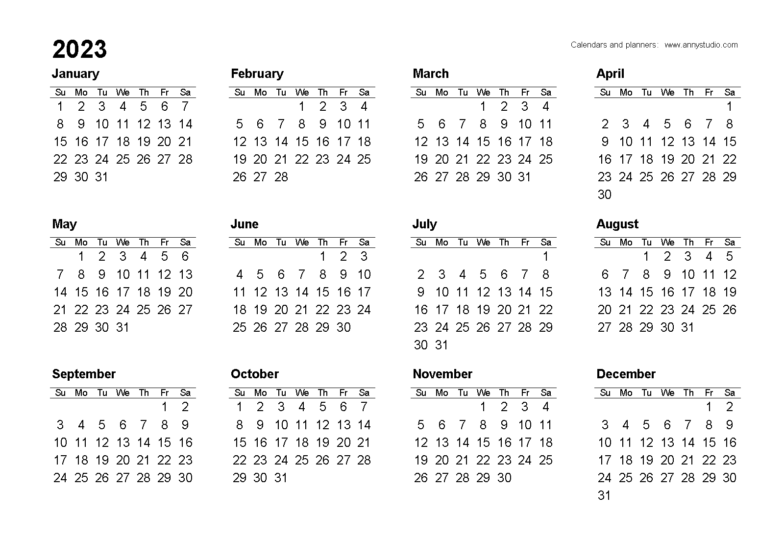 Vertical 2023 Year Calendar Printable One Page YearlyCalendars