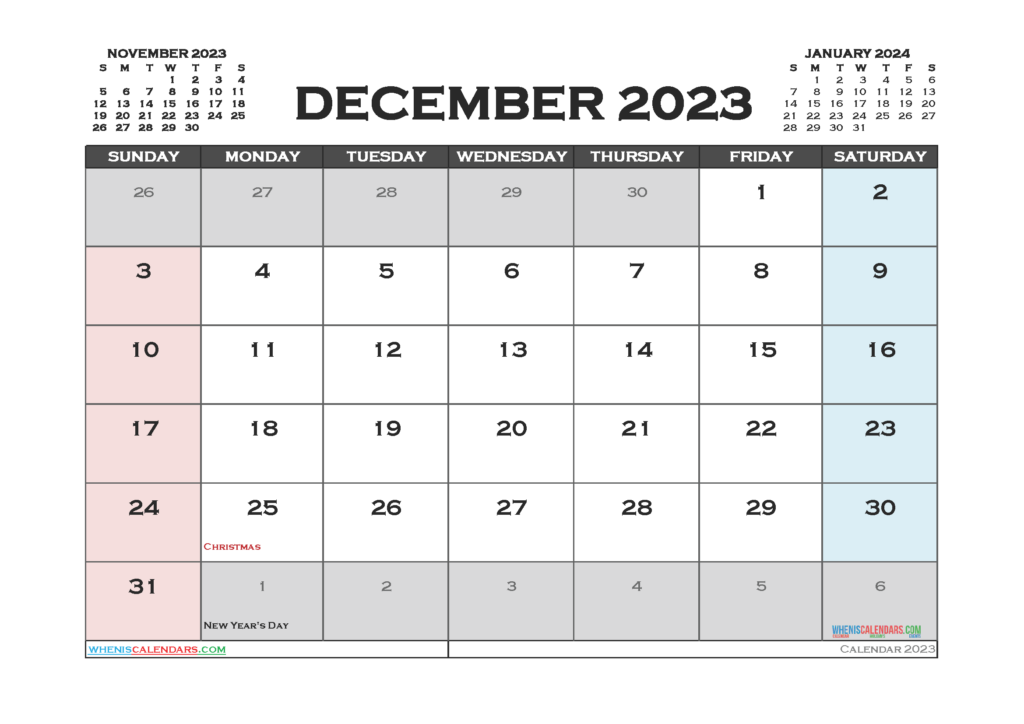 Free Printable December 2023 Calendar 12 Templates